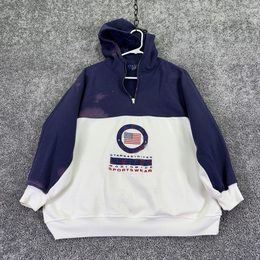 Vtg Limited Too Sweatshirt Womens 16 Blue White Hooded 1/4 Zip Fleece Yacht Flag
